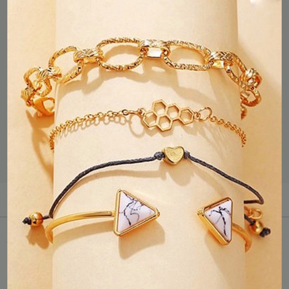 NWT SET: 18 karat gold plated  honeycomb bracelet set